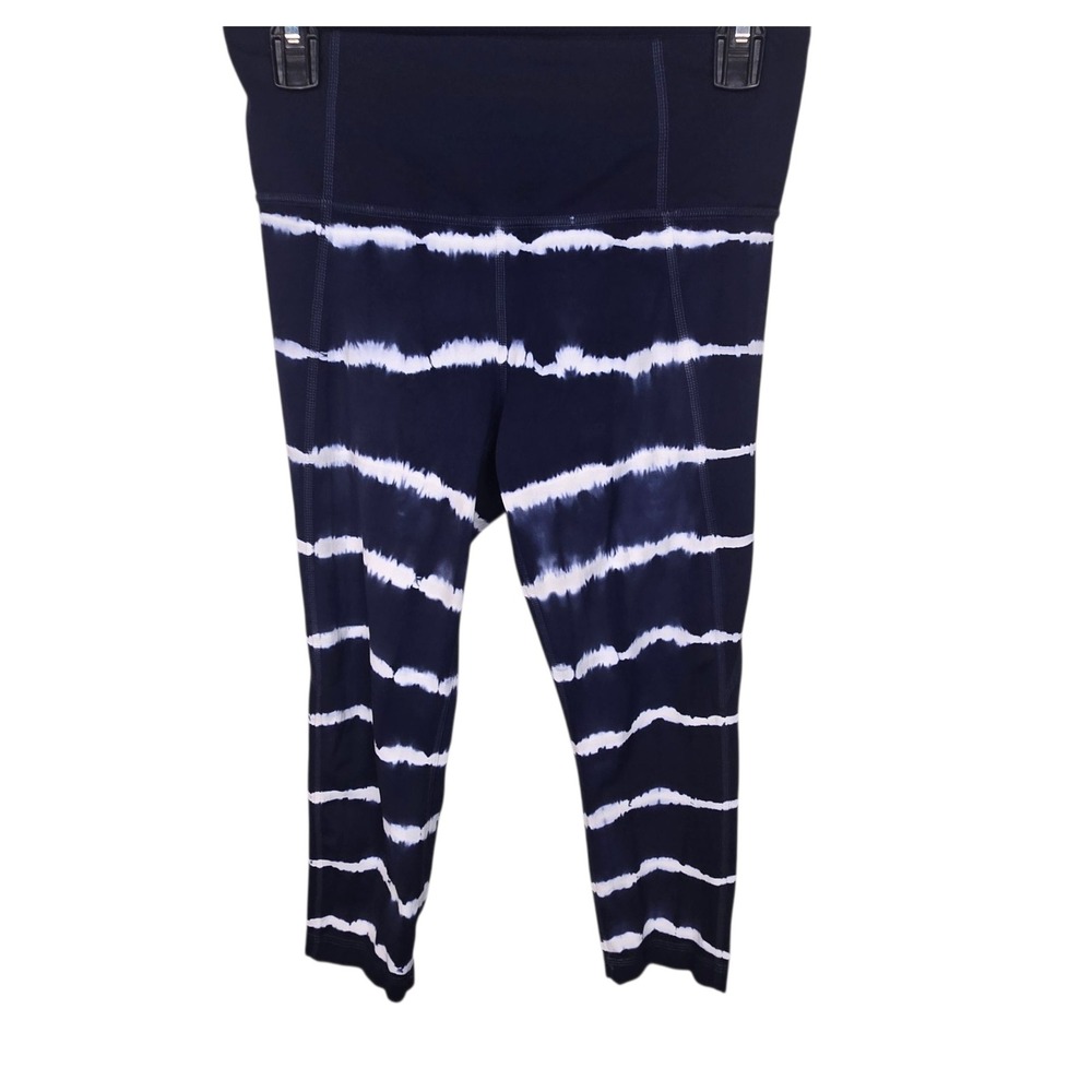 Athleta Tie Dye Capris Leggings Size M Navy White Workout Athleisure